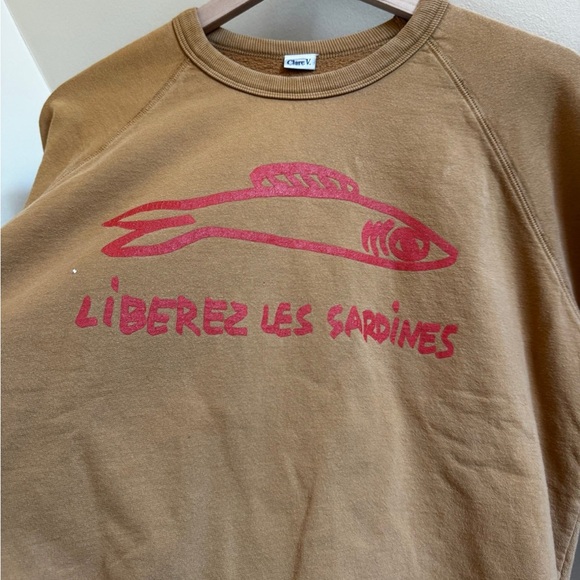 Clare V tan and red sardine sweatshirt EUC - Picture 2 of 8